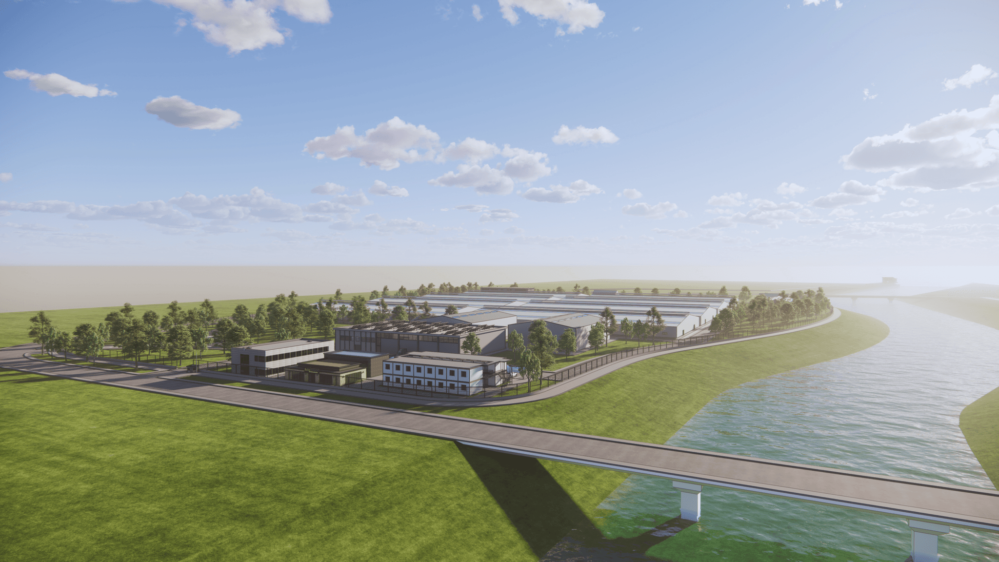 Aerial view of an Aqua Development shrimp farm facility
