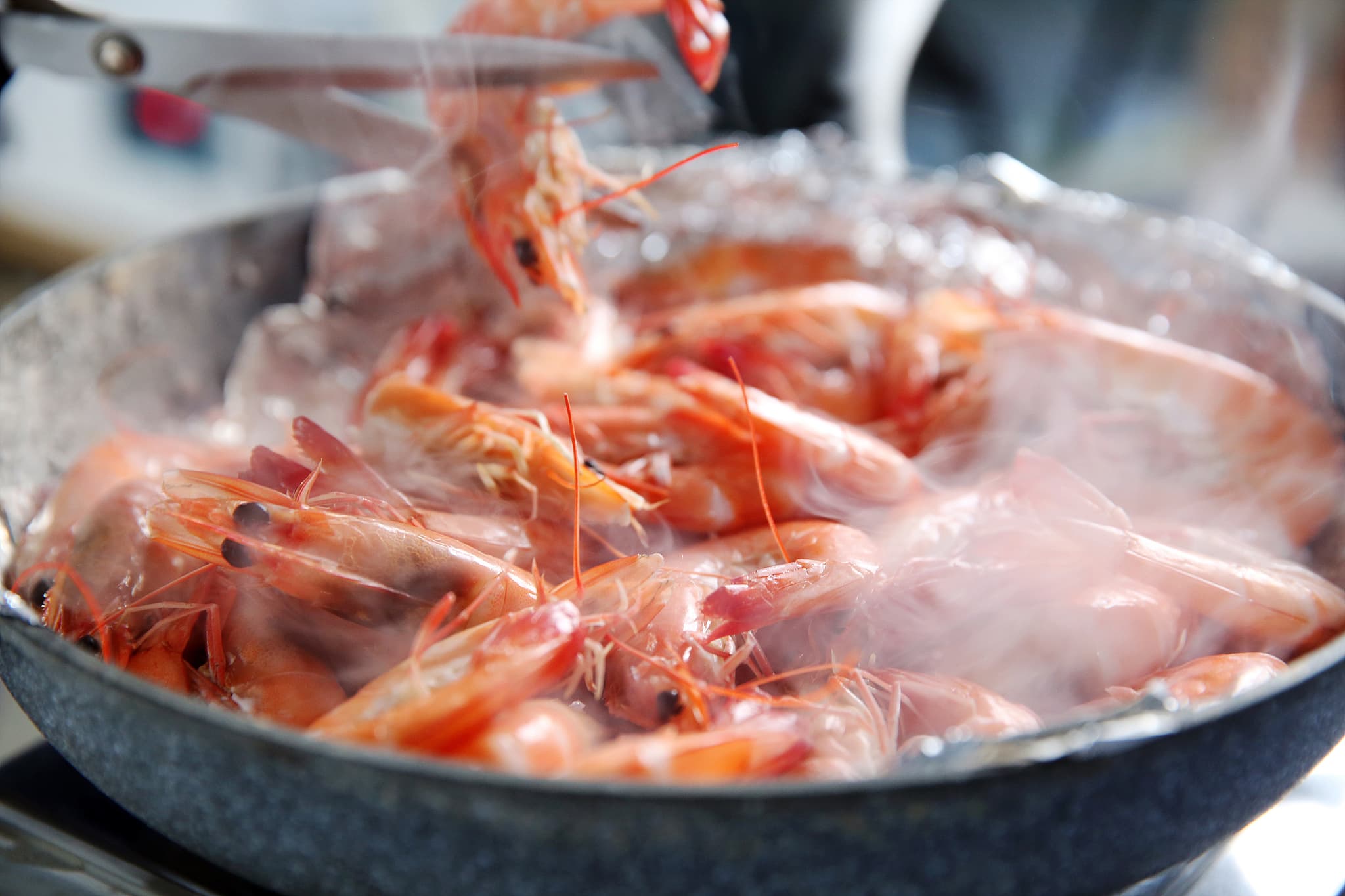 Fresh AraShrimp being prepared in a pan